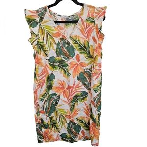Nicole Miller Medium 100% Linen Tropical Shift Dress Ruffle